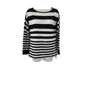 LAUREN ACTIVE RALPH LAUREN Shirt Womens Small Black & White Striped Long Sleeve